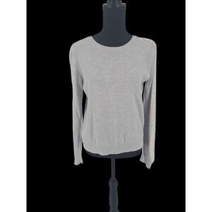 Loft WOMEN'S‎ Sweater Gray Beige Crochet Pattern Size Medium